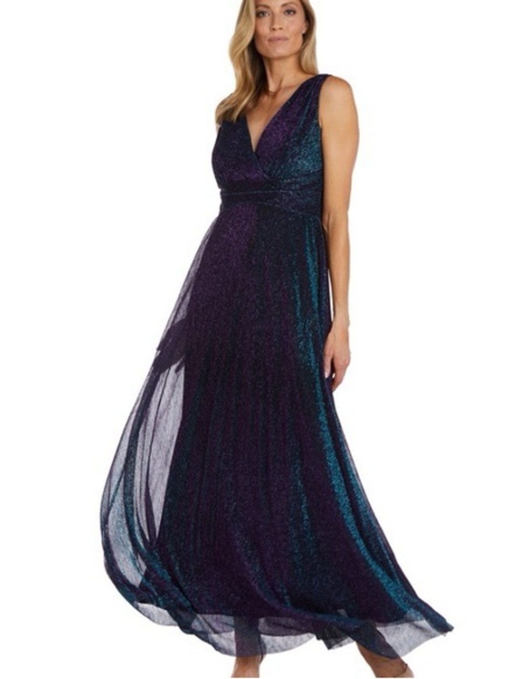 R&M Richards shimmering mermaid metallic purple blue evening gown size 12